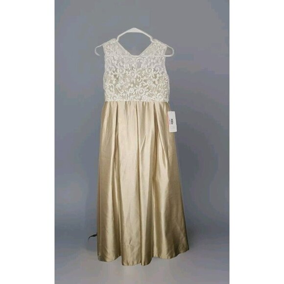 Nwt JJ'S house girls Dress Size 12 Special Occasion Lace Gold Cream Button Zip